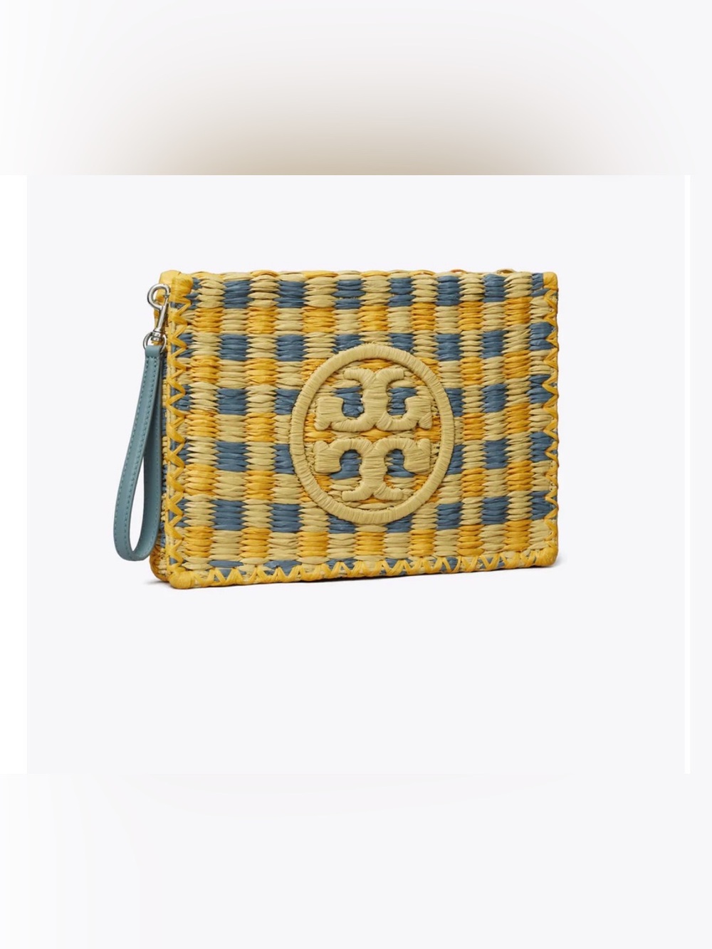 Tory Burch Ella Raffia Pouch. Deep Turquoise. - Picture 4 of 15
